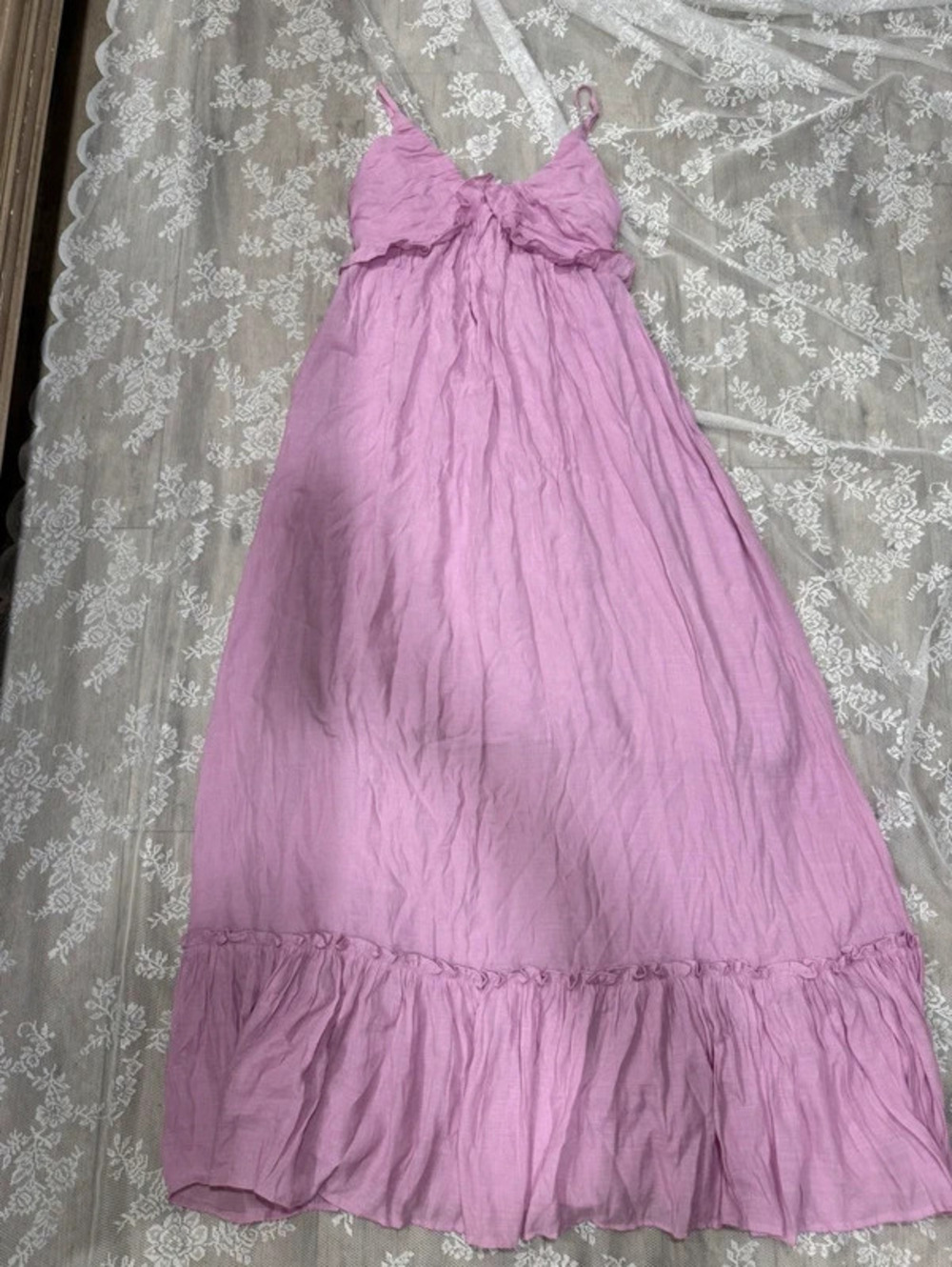 purple flowy dress with ruffles